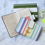 Kate Spade Medium Corner Zip Compact Bifold Wallet Chalk Saffiano Leather with Multicolor Stripes Pr