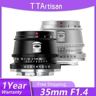 yuan6 TTArtisan 35mm F1.4 APS-C MF Lens For FUJI X Panasonic Olympus M4/3 Leica L Mount for SONY E Nikon Z Zfc ZF Canon M Camera Lens DSLRs Lenses