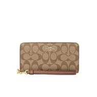 [Coach] COACH Long Wallet FC4452 C4452 Khaki×Saddle 2 Signature Long Zip-up Around Wallet (with Strap) Women [Outlet Item] [Brand]