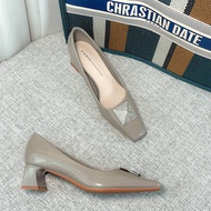 Parisian Fashion Square Head Patent Leather High Heels Womens Spring 2025 New Retro Design Sensation
