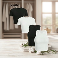 Lovito 女款休闲背心 纯色基础款短款上衣 L80ED368