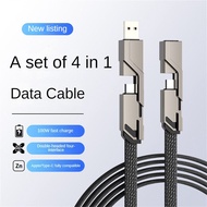 Yuchen 4 In 1 Fast Charging Cable 100W Woven Type C Cable Charging Cable For Apple Huawei PD Power Cable Charger USB Cable Mobile Phone Fast Charge USB Charger Cables Data Cord 1m/1.5m/2m