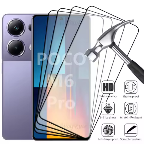 4pcs For Poco M6 Pro Glass For Poco M6 Pro Tempered Glass Full Cover Glue 9H HD Protective Screen Pr