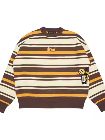 Drew House Striped Knit Sweater Men Women Brown Yellow Stripe Crew Neck Drew Embroidery Oversized Pu