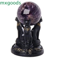 MXGOODS Cat Goddess Statues, Black Resin Crystal Ball Holder, Unique Triple Egyptian Cat Display Base Home Decor