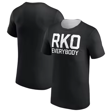 “2025 RKO EVERYBODY Street Brawler Tee! Black Base + Embossed ‘RKO’—Neon Crackle Reflective × for Un