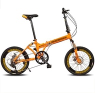 Fashionable Simplicity 20 Inch Folding Bike 8 Speed Low Step-Through Steel Frame Foldable Compact Bicycle with Comfort Saddle and Rack for Adults Orange-A