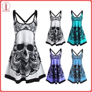 fulaide Womens Summer Plus Size Dress Gothic Skull Print Sleeveless Tank Dress Casual Loose Fit Ladi