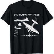 Men's cotton T-shirt B-17 Flying Fortress WW2 Heavy Bomber Aircraft Blueprint T-Shirt