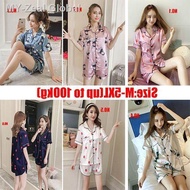 【pajamas】 M-5XL Ready Stock Plus Size Satin Short Sleeve Pajamas Baju Tidur Silk Sleepwear