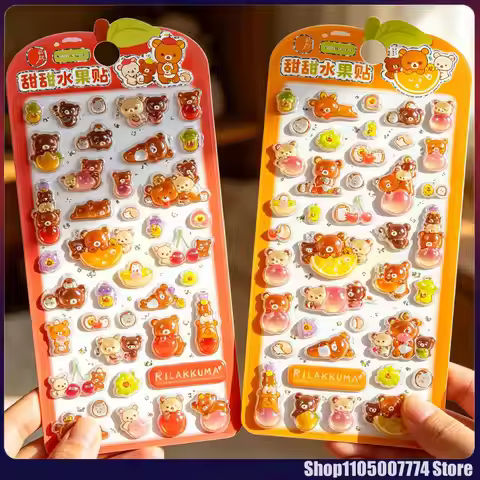 1-2pcs Rilakkuma Sweet Fruit Series 3d Relief Crystal Sticker Diy Mobile Phone Decor Stickers Studen
