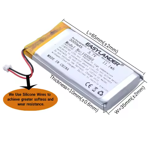 JST1.25Plug PH 2.0 2Wire 3.7V 3000mAh 103665 103565 Lithium li-Polymer Li-ion Battery for console Mi
