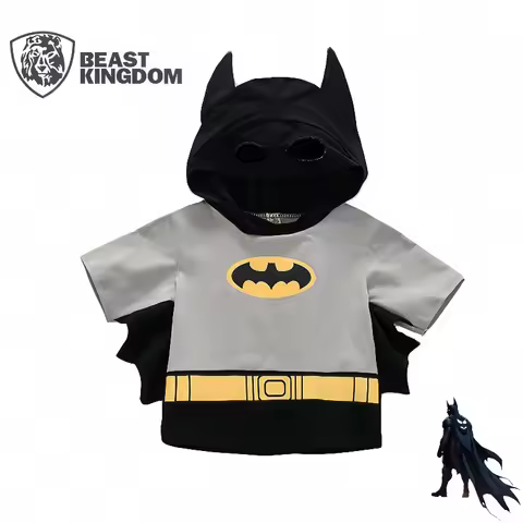 Beast Kingdom Batman Kids Hoodie T-shirt Pure Cotton Anime Personality Superman Short Sleeve for Boy