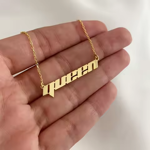 Personalized Queen Name Necklace Women Girl Stainless Steel Custom Nameplate Pendant Choker Necklace