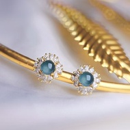 招財女神|神秘高貴海藍之謎藍剛|A貨翡大蛋面純銀鍍18k豪鑲耳環