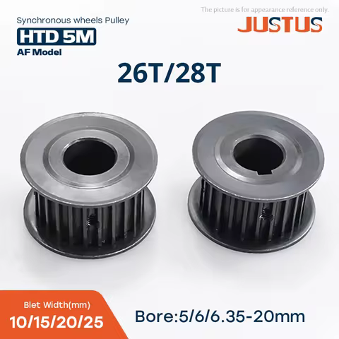 HTD 5M 26T/28T Black Steel Synchronous Wheels Bore 5-20mm for 10/15/20/25mm Width Belt Used In Linea