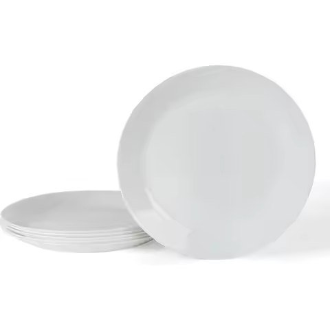 6-Piece 10-Inch Dinner Plate Set - Resistant Opal Glass, White