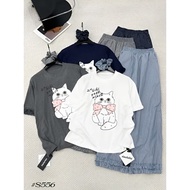 TC cotton t-shirt set with loose linen pants with big size ruffles 60-90kg Youthful summer short-sle