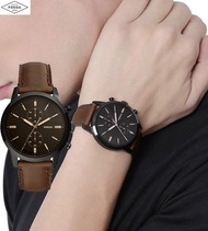 (Real Photo)Original Fossil Mens Townsman Chronograph DARK Brown Leather Watch FS5437 Jam Tangan Lel