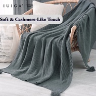 IUIGA Cozy Knitted Throw Blanket Single | Acrylic Fiber | Beige / Grey | 130x170cm | Sofa/Bed Blanke