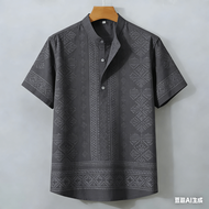 Mens Braong Polo Shirt for Men Enthic Clothing Barong Style Tops Casual Short-sleeve Polo Shirt Patt