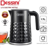 DESSINI 1.7L Stainless Steel Electric Kettle 2200W Cerek Elektrik SIRIM Auto Off Fast Boil 360° Base