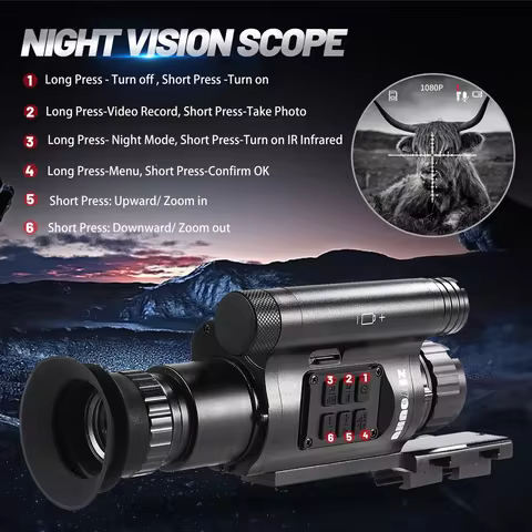 ZIYOUHU NV075 Night Vision Camera 1080P HD Video Clip-on Digital Monocular with Crosshair for Campin