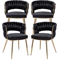 Velvet Dining Chair Set Of 4, Gold Modern Dining Chairs With Metal Legs, Woven Upholstered Dining Ch