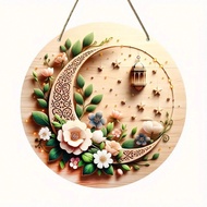 1pc "New Moon Ramsay" Wooden Wreath Decor, Outdoor Hanging Decoration Suitable For Front Door, Livin