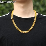 Kemstone Fashion Mens 24K Gold Plated 10MM 12MM Chain Necklace Jewelry Gift