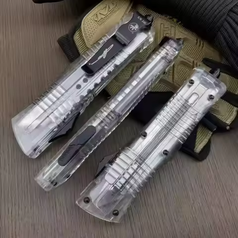 Microtech Fully Transparent Troodon II D2 OTF Outdoor Pocket Knife Camping Acrylic Handle