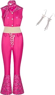 Cosplay Costume For Women 70s 80s Hippie Disco Flare Pant Pink Cowgirl Outfit Halloween Anime Cosplay