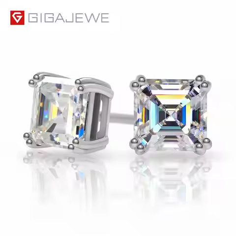 GIGAJEWE Total 1.6ct D Asscher Diamond Test Passed Moissanite 18K White Gold Plated 925 Silver Earri