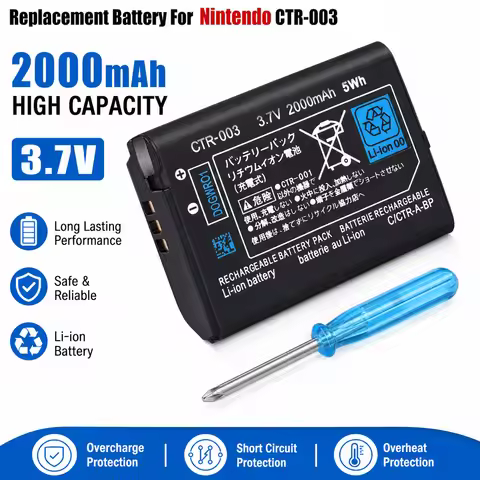 3.7V 2000mAh CTR-003 High Capacity Rechargeable Lithium Ion Replacement Battery for Nintendo 3DS N3D