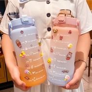 Sticker Large Gradient Colour BPA Free Water Bottle Straw Cup Lid Fitness Sport 2L 2000ml Botol Air 