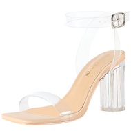 Women's Clear Chunky Block Heeled Sandals 3.74 Inches Open Toe Ankle Strap Block High Heel Sandal Dr