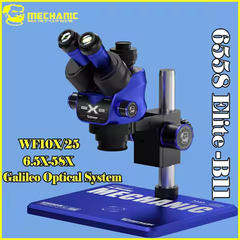 MECHANIC 6558 Elite-B11 Trinocular Stereo Microscope 6.5X-58X Magnification 100mm Lift WF10X25 HD Wi