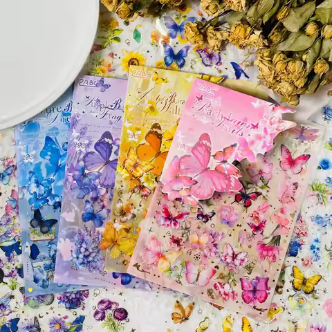 Journamm 2sheets Butterfly Flowers Decoration Stickers PET Collagefor Scrapbooking Junk Journal Crea