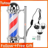 Tutoushop 50cm/19.7inch Barber Shop Pole Rotating Lighting Red White Blue Stripe Light Stripes Wall Hanging LED Downlights