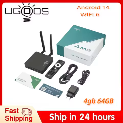 UGOOS AM9 Smart Tv Box Android 14.0 Amlogic S905X5 Cortex-A510 LPDDR4X 4GB 64GB WIFI6 BT5.2 Lan Set 