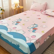 3 In 1 Bed Skirt Cartoon Fitted Mattress Protector Cover Bedsheet King/Queen Size Bed Sheet Set with 2 Pillowcase Bed Skirt Cover
