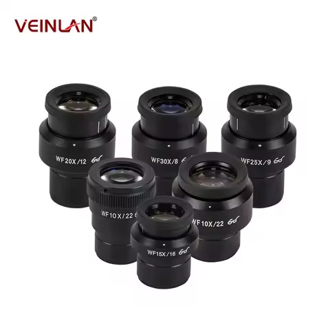 The microscope features adjustable wide-angle eyepieces: WF10X, WF15X, WF20X, WF25X, WF30X, with an 