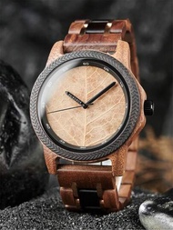 Bobo Bird 男士木質手錶獨特葉形錶盤手錶,男性禮物的最佳選擇,附贈禮盒包裝
