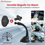 PROfezzion Suction Cup&amp;Vent Clip Combo Magnetic MagSafe Car Mount Holder for iPhone 15 14 13 12 Pro Max Plus&amp;MagSafe Phone Case on Car Windshield,Car Dashboard or Car Air Vent