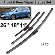 Front & Rear 3PCS Special Wiper Blades Set 26+18+11 High Quality Direct Replacement For VW Golf MK7 