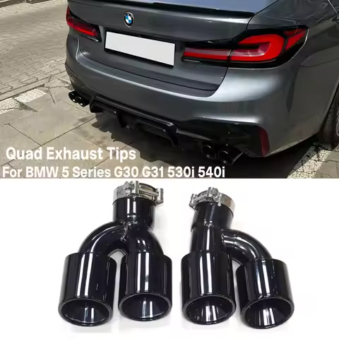 Quad Exhaust Tips for BMW 5 Series G30 G31 520i 530i 530e 540i | M5 Look Stainless Steel / Carbon Fi