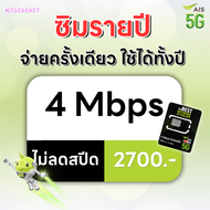 (ซิมรายปี AIS) เน็ตไม่ลดสปีด ไม่จำกัด GB เร็ว 6 Mbps  4 Mbps ใช้ได้นาน 1 ปี