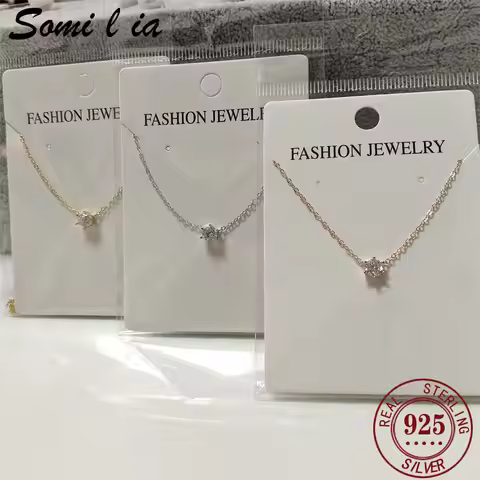 Somilia 925 Sterling Silver Necklace For Women 18K Rose gold Plated 5A Zircon Pendant Necklace Real 