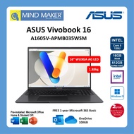 Asus Vivobook 16 A1605V-APMB035WSM APMB036WSM / Core 5-120U / Win11 / Office OPI / 16GB RAM / 512GB 