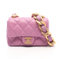 【二手】香奈兒 CHANEL 紫色羊皮絎縫翻蓋單肩背包 迷你絎縫鏈條肩背包 女士二手 A